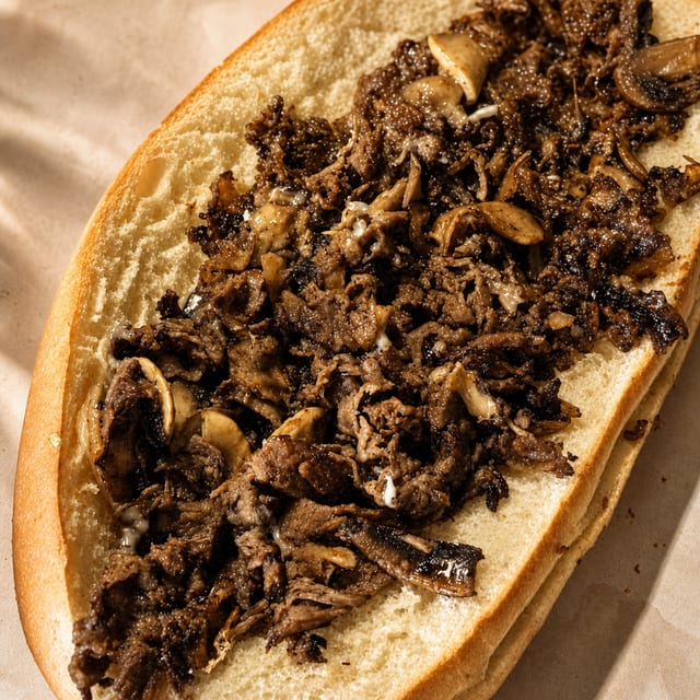 (Sm) #10 Steak, Onions, Cheese & Mushrooms.