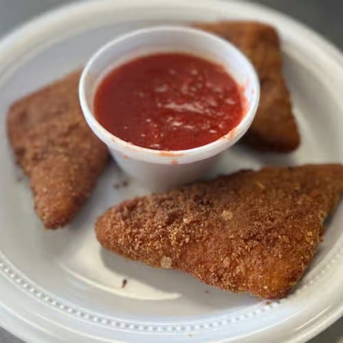 Fried Mozzarella Triangles.