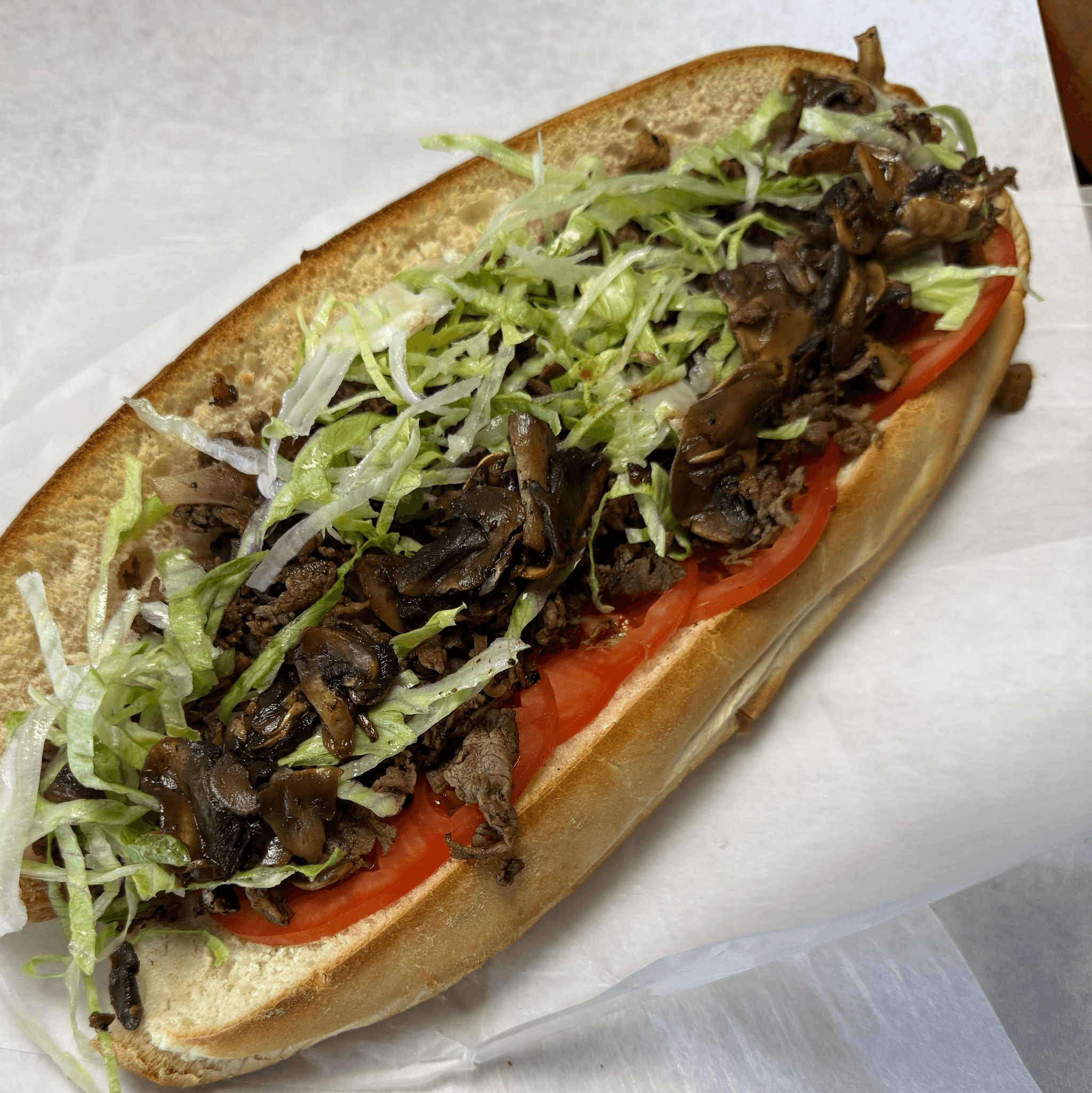 (Sm) #11 Steak, Onions, Mushrooms, Lettuce & Tomato.