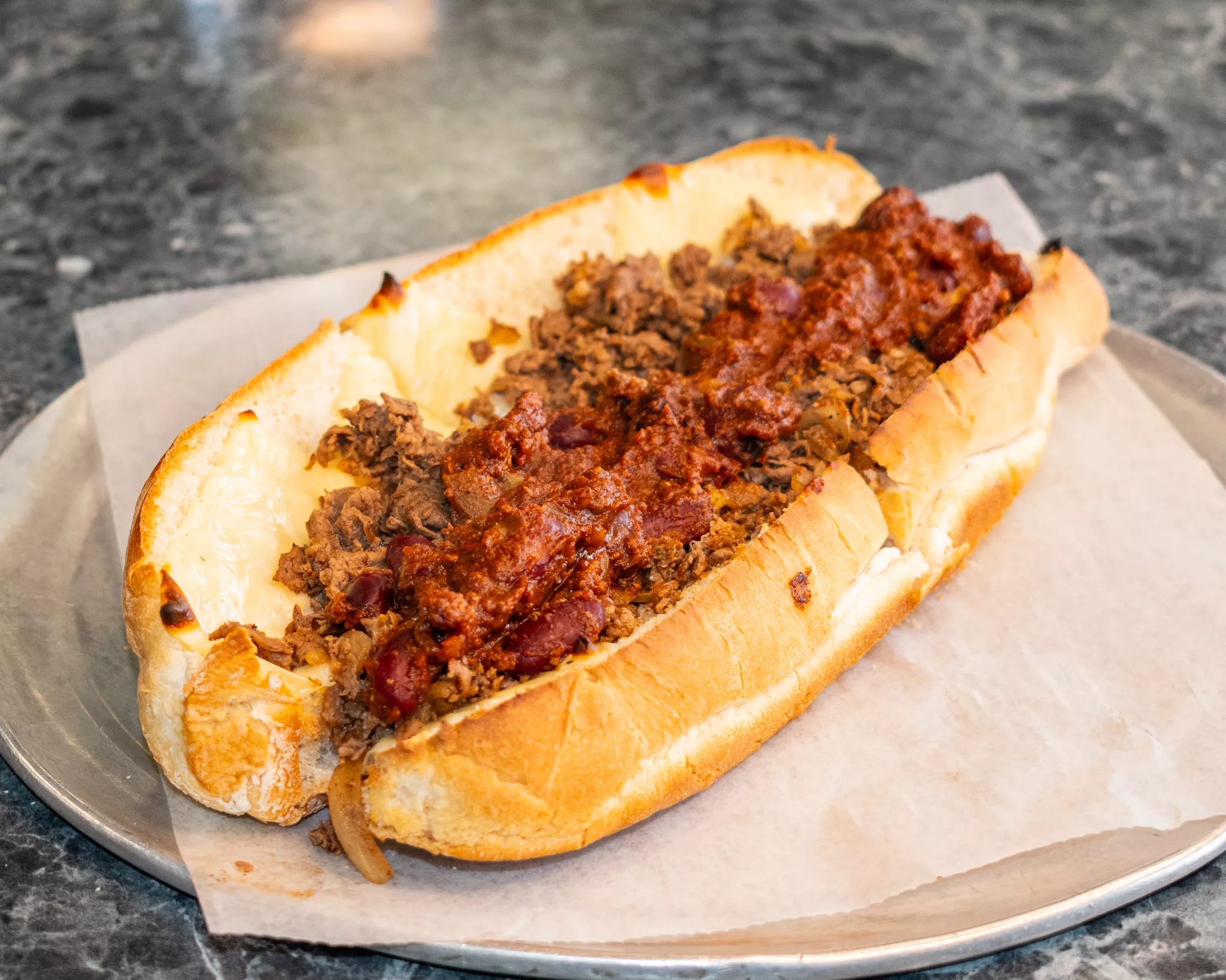 (Sm) #7 Steak, Onions, Cheese, Chili.